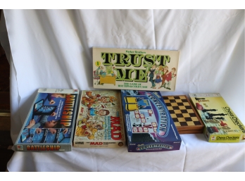 Board Game Lot MAD,  Trust ME, Battleship, Concentration, Checkers & Chess