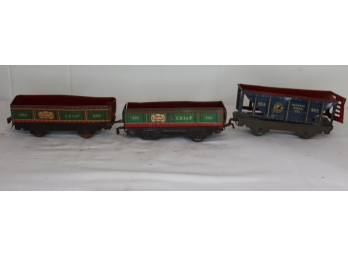 Pair Of  Vintage Marx 552 Rock Island Open Freight Train Cars & 554 Coal Car