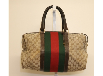 Vintage 1980S Authentic GUCCI GG Monogram Web Leather Doctor Bag