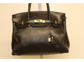 XXI Secolo Black Leather Birkin Bag Style Handbag Purse