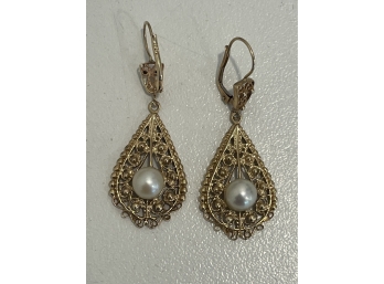 14k Gold And Pearl Teardrop Chandelier Earrings