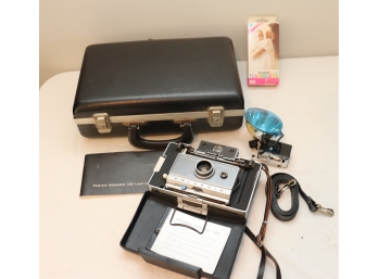 Polaroid Automatic 100 Land Camera W/ Case, Flash, Bulbs And Manual