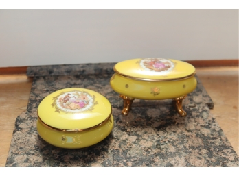 Vintage Yellow Porcelain Limoges Vanity Canister Trinket Box Set