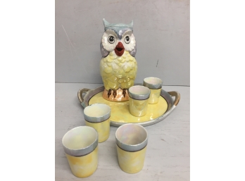 Hand Painted - Made In China Owl Decanter With Cups