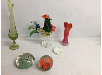 Unique Vintage Glass Pieces- Rooster, Vases, Paper Weights