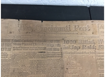 1938 Cincinnati Post Relief Printing Template - 1000 Killed In Jap Raid And More Stories