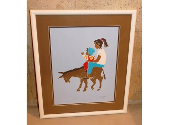 Judith (Yehudit) Yellin Framed Print - Two Children Riding A Donkey