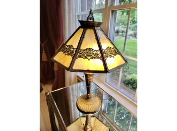 Antique Six Panel Slag Glass Lamp