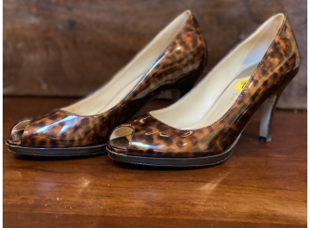 Cole Haan, Nike Air Collection, Leopard Patent Open Toe Heels Pumps, Size 7