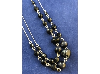 Silver, Semi-precious Black Stone And Crystal Necklace, 62'