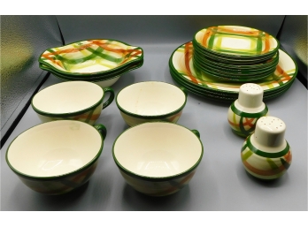Vernonware Tam O'Shanter Dinnerware - Yellow, Orange/rust And Green Plaid Produced - 21 Total Pieces