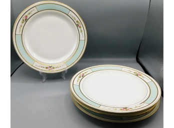 Vintage Ch Field Limoges Haviland Aqua/gold Floral Pattern Dinner Plates & Saucers
