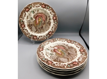 Set Of Six English Transferware Turkey Plates, His Majesty By Johnson Brothers