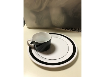 Lot Of Black & White Cups And Plates