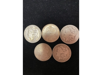 5 Morgan Silver Dollars, 2-1884, 3-1882