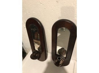 Set Of 2 Mirrored Candle Holder Sconces