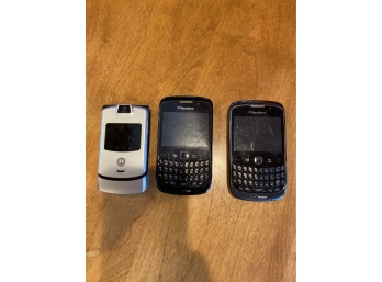 2 BlackBerrys, 1 Motorola Flip