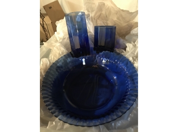 Lot Of Blue Glassware