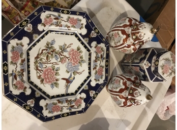 Floral Plate With Matching Lid Jars