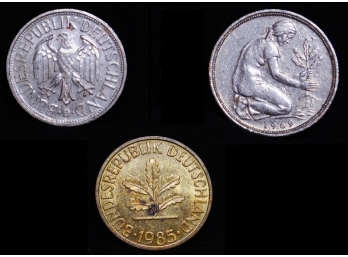 Lot Of 3 German Deutschland / Deutsche Mark Coins 1972-D   1969-D  1985-D (vbt5)