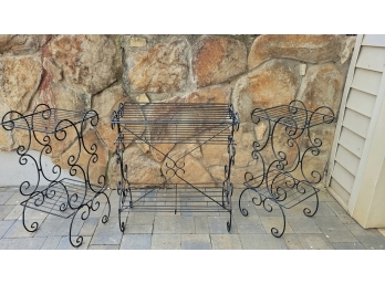 3 Black Wrought Iron Shelves - Each 2 Ft Tall, Smaller Ones 11.5'sq, Larger One 22' Wide, 14' Deep