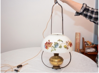 Antique Angle Lamp -Signed NY- Milk Glass Shade