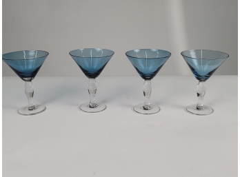 Set Of 4 Blue Martini Glasses