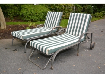 Wrought Iron Set Of Chaise Lounge Chairs With Cushions