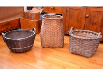 19th Century American Splint Woven And Orchard Baskets