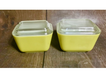Two Vintage Yellow Small Refrigerator Dishes W/ Lids - 501