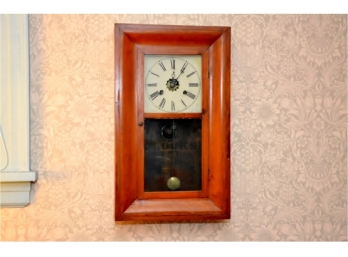 1840's Cherry Wall Clock With Chimes And Key
