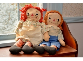 Vintage 1940's Raggedy Ann And Andy Dolls