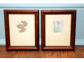 2 Vintage Japanese Watercolors Signed And Framed
