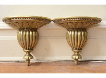 Matching Pair Of Gold Painted Wall Sconces 9.5 X 9