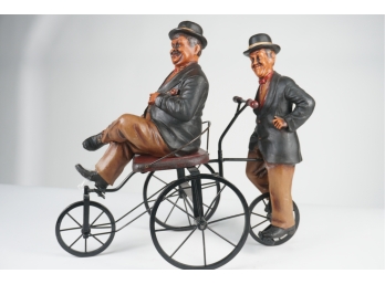 Reprocrafters Hand Carved Wooden Cyclist Figurines With Cast Iron Bike