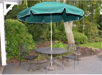 Outdoor Wrought Iron Table And 2 Chairs With Umbrella