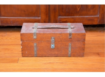 Antique Tackle Box With Leather Handles And Metal Latch