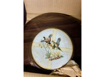 Vintage Hall China Company Wooden Cheese Board W/ Pheasant Tile