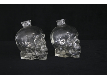 Pair Of Empty Crystal Head Vodka Glass Skull Shaped Bottles