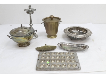 Mixed Lot Of Containing Chocolate Mold, Silverplate, Brass And Pewter.