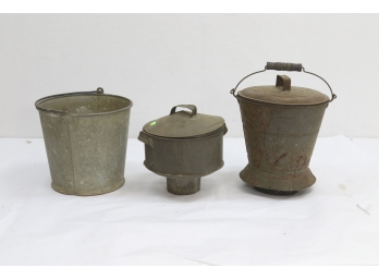 Vintage Galvanized Buckets And Sifters