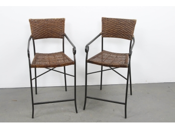 Pair Of Tall Wicker Chairs With Steel Frames