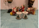Lot Of Christmas- Caroler, Snowman, 2 Tealight Holders,  Old Fashioned Christmas Scene, 2 Candle Stick Holders
