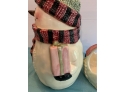 Snowman Cookie Jar And Candy Dish- Snowman Lid Has Chip, And Chipped Paint In Places-see Pictures