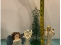 Lot Of Angels And Wire Christmas Tree- Tree Is  9 1/4 Inches Tall- One Of Angels Is A Bell