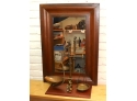 VINTAGE BRASS AGATE BALANCE CLASS B SCALE ON WOOD BASE WITH ASSORTED WEIGHTS & SOLID WOOD MIRROR