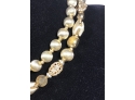 Vintage Gold Tone Two Strand Costume Necklace With Rhinestones