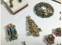 Lot Of 13 Christmas Themed Jewelry Earrings, Brooches & Stick Pin