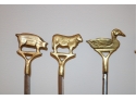 Set Of 6 Brass Farm Animal Shish-Kebab Skewer