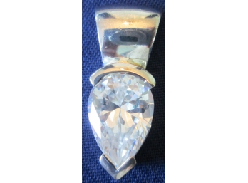 Vintage CRYSTAL TEARDROP PENDANT, Sterling .925 Silver Setting, Ready For Your Chain